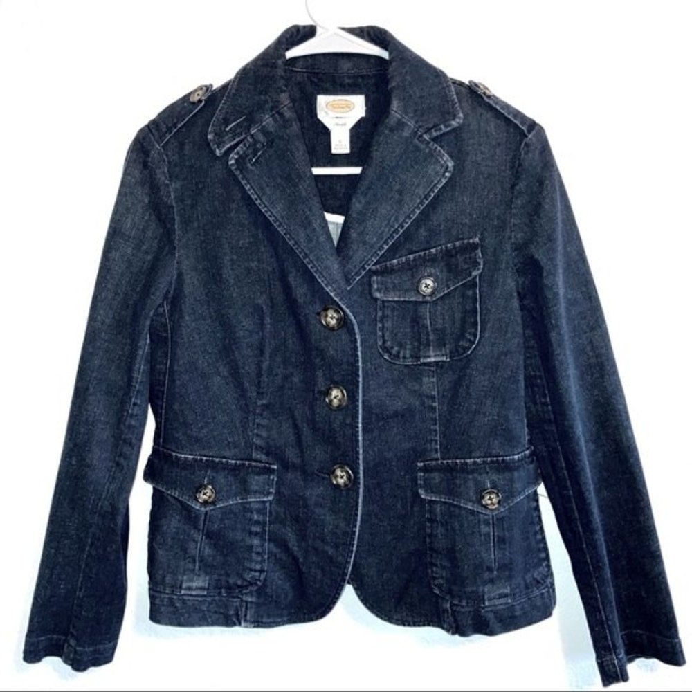 TALBOTS Button Up Dark Wash Fitted Denim Jean Jacket Size 6
